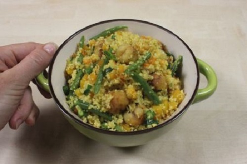 Couscous di verdure e polpette di pesce